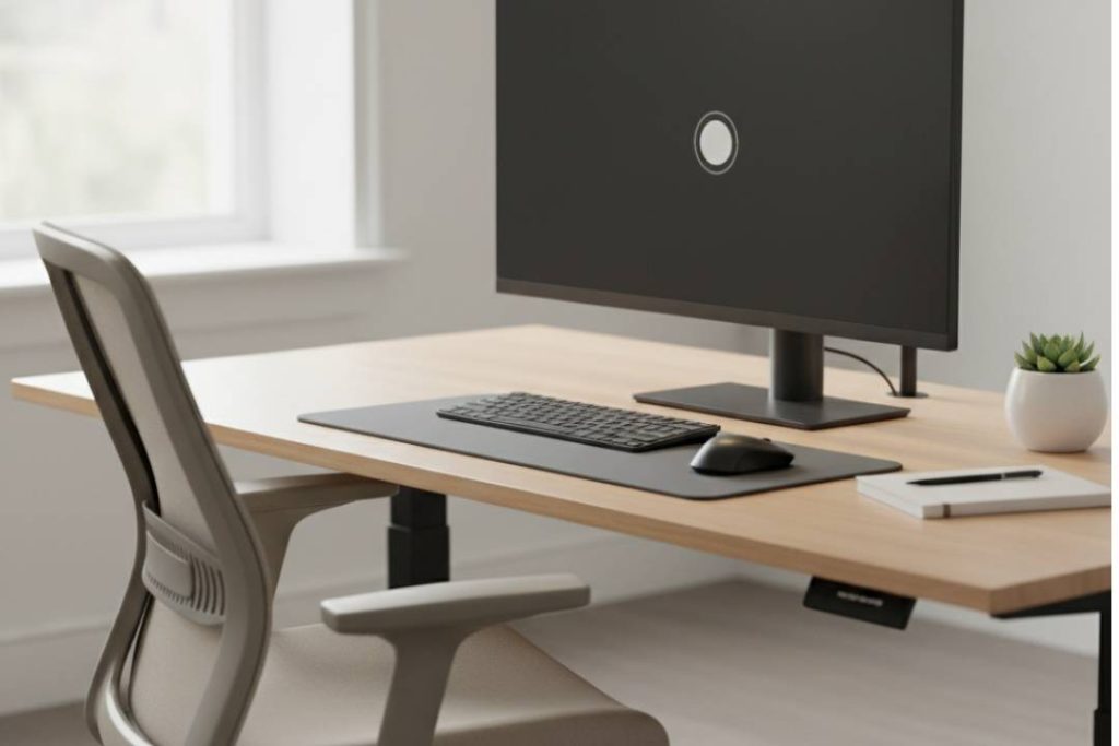 poste télétravail ergonomique écran hauteur