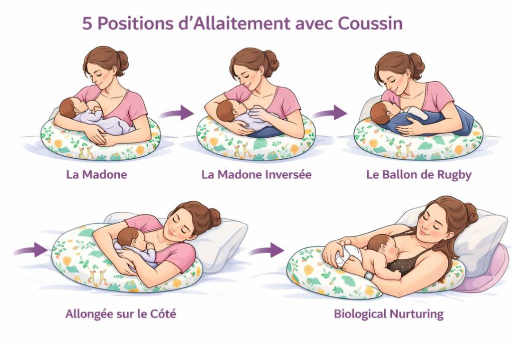 5 positions allaitement coussin récapitulatif infographie
